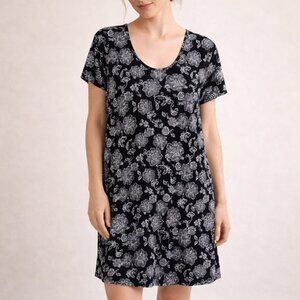 Soma Cool Nights Floral Print Scoop Neck Sleepshirt Black White M